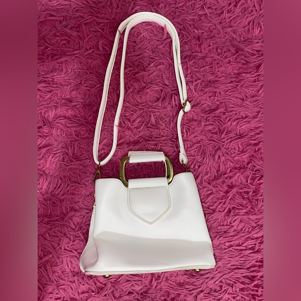 Fashion & Bags Leather White Double Handle Square Bag